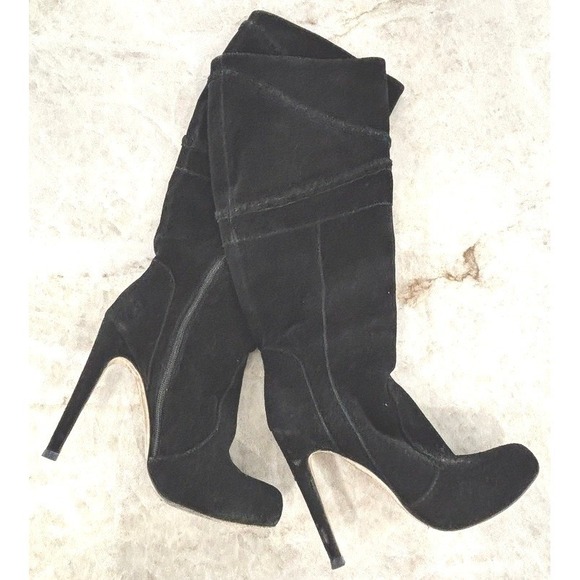 Charles David Shoes - Charles David Black Suede Platform Knee-High Boots Size 8.5 Made in‎ Italy